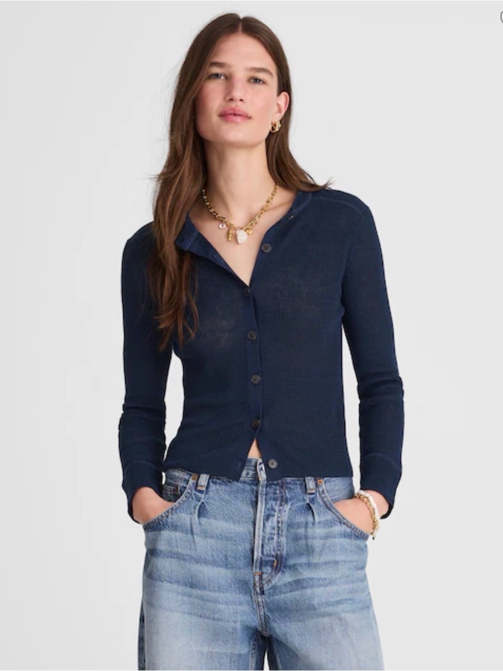 MADEWELL M Linen-Blend Crewneck Cardigan $110